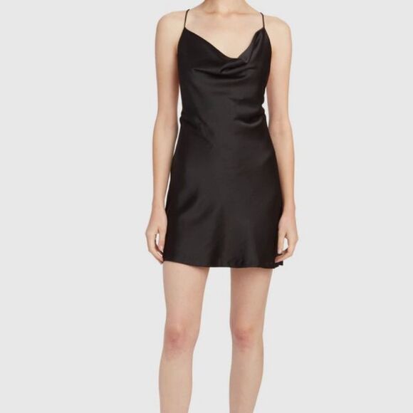 H&M black cowl neck cross drape back satin dress size medium - Picture 2 of 8